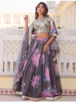 Grey Russian Silk Party Wear Lehenga Choli small FABLE20398