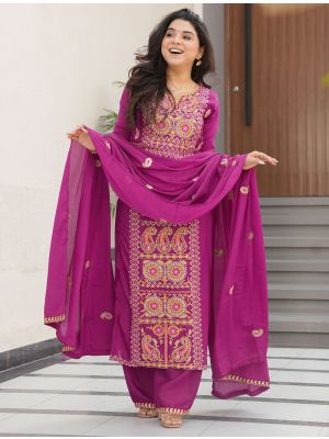 Hot Magenta Chinon Embroidered Ready To Wear Salwar Kameez FABSL22378