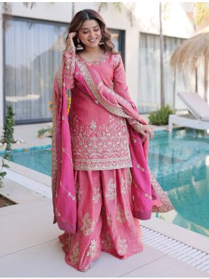 Hot Pink Fendi Crush Embroidered Ready To Wear Palazzo Suit FABSL22382