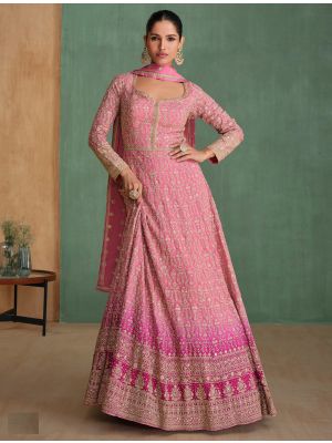 Hot Pink Georgette Pre Stitched Anarkali Suit In XL small FABSL22119