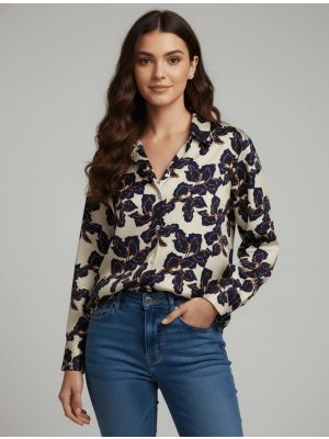 ivory and black crepe cutaway collar shirt fabku21278