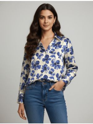ivory and blue crepe cutaway collar shirt fabku21279