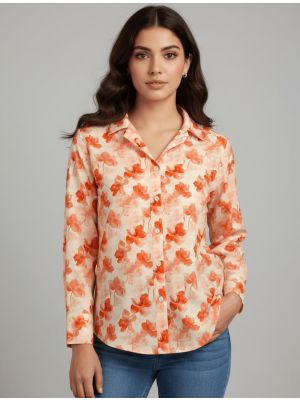 ivory and coral crepe cutaway collar shirt fabku21281