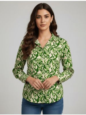 ivory and green satin cutaway collar shirt fabku21284
