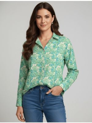 ivory and mint crepe cutaway collar shirt fabku21283