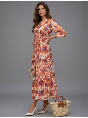 ivory and rust muslin printed maxi dress fabku21271