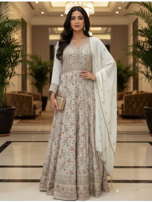 Ivory Georgette Designer Ready To Wear Anarkali Suit small FABSL22530
