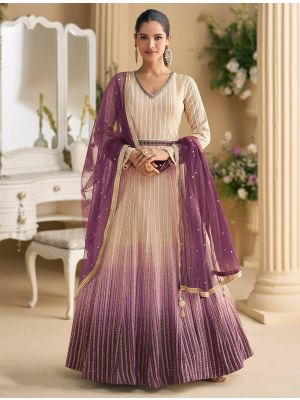 Ivory Gold Georgette Ready To Wear Anarkali Suit small FABSL22523