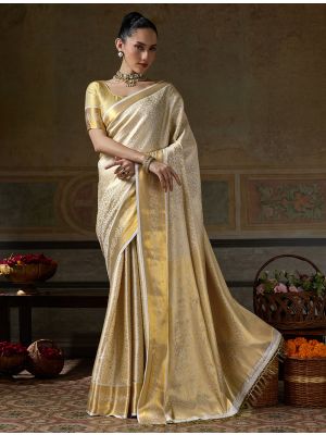 Ivory Gold Kanjivaram Art Silk Saree With Zari Work