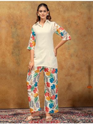 ivory soft cotton printed co ord set fabku21318