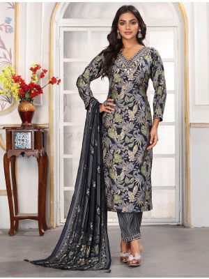 Jet Black Chanderi Ready To Wear Salwar Kameez FABSL22319