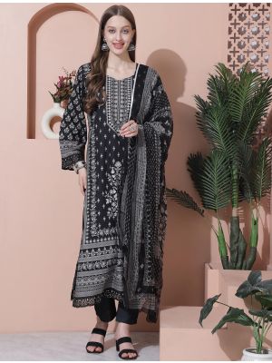 Jet Black Pure Cotton Digital Printed Salwar Suit small FABSL21823