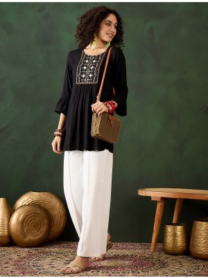 jet black rayon embroidered top fabku21016