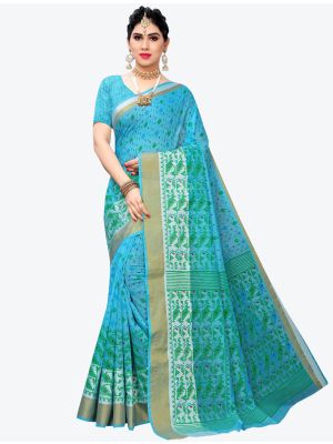 Blue Chanderi Designer Saree small FABSA20888