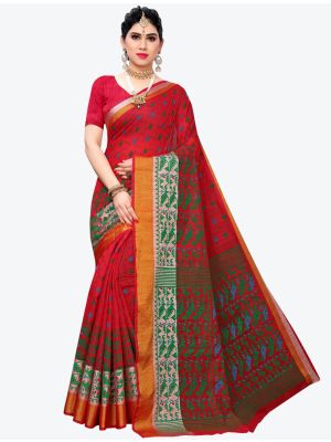 Red Chanderi Designer Saree small FABSA20887