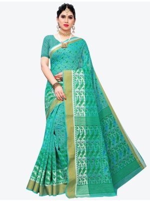 Sea Green Chanderi Designer Saree small FABSA20884