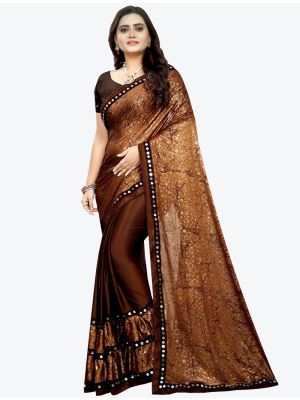 Dark Brown Lycra Designer Saree small FABSA20948