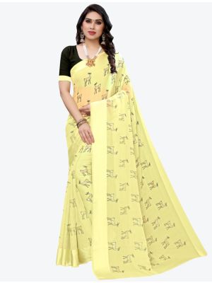 Light Yellow Silk Blend Designer Saree small FABSA20953