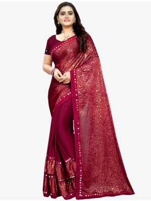 Maroon Lycra Designer Saree small FABSA20949