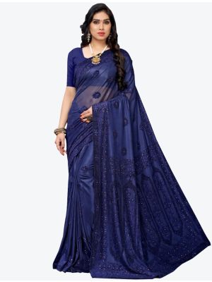 Navy Blue Lycra Designer Saree small FABSA20944