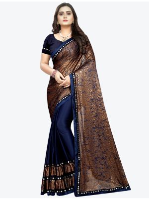 Navy Blue Lycra Designer Saree small FABSA20947
