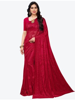 Red Lycra Designer Saree small FABSA20945