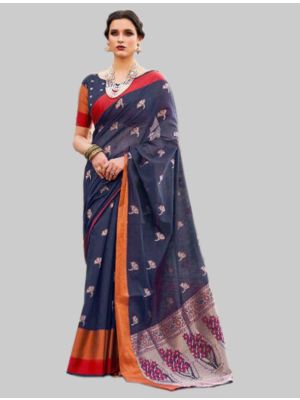 Blue silk Designer Saree small FABSA20068