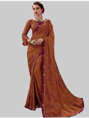 Brown Chiffon Designer Saree small FABSA20215