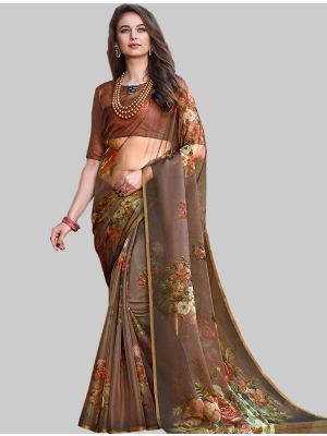 Brown Organza Designer Saree small FABSA20132