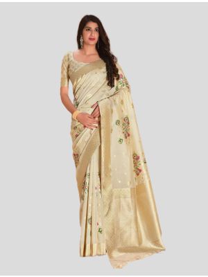 Cream Banarasi Silk Designer Saree small FABSA20249