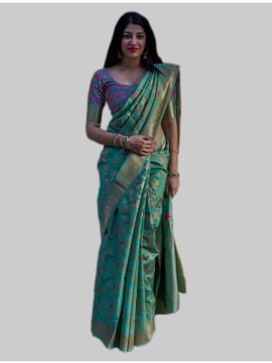 Green Silk Designer Saree small FABSA20053