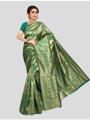 Green Soft Silk Designer Saree small FABSA20006