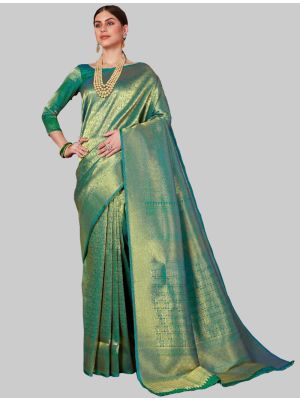 Green Woven Designer Saree small FABSA20141