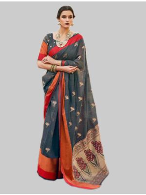 Grey silk Designer Saree thumbnail FABSA20071