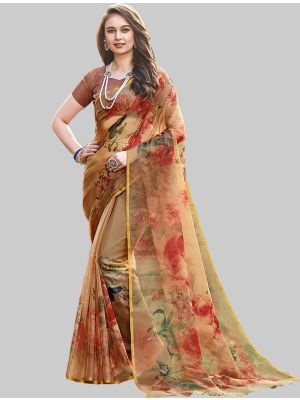 Light Brown Organza Designer Saree small FABSA20130