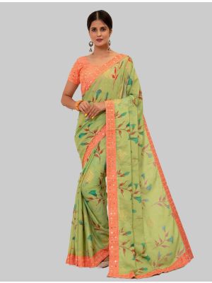 Light green Chiffon Designer Saree small FABSA20240