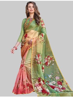 Light Green Organza Designer Saree small FABSA20133