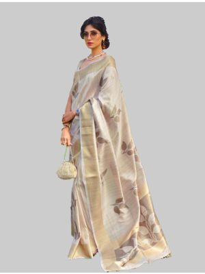 Light Grey Silk Designer Saree small FABSA20244