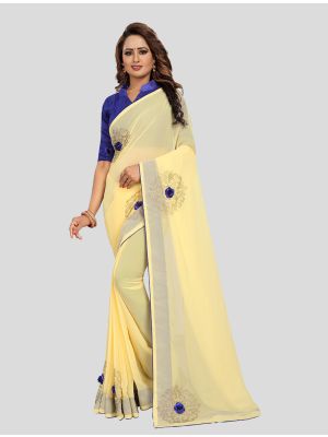 Light Yellow Georgette Designer Saree small FABSA20258