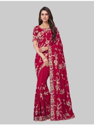 Magenta Georgette Satin Designer Saree small FABSA20224