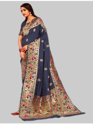 Navy Blue silk Designer Saree small FABSA20063