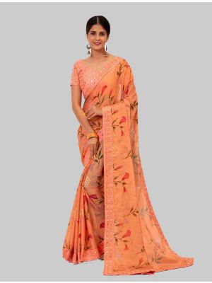 Peach Chiffon Designer Saree small FABSA20236