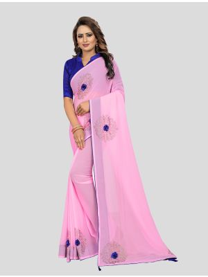 Pink Georgette Designer Saree small FABSA20256