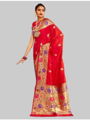 Red silk Designer Saree small FABSA20067