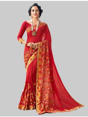 Red Silk Designer Saree small FABSA20123