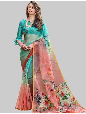 Sky Blue Organza Designer Saree small FABSA20131