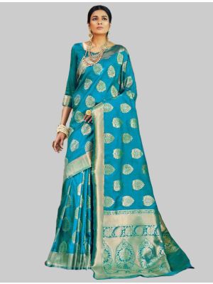 Sky Blue Silk Designer Saree small FABSA20145