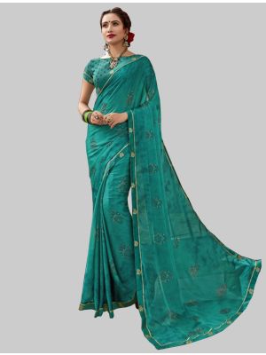 Teal Chiffon Designer Saree small FABSA20217