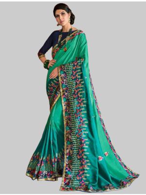 Teal Silk Designer Saree small FABSA20128
