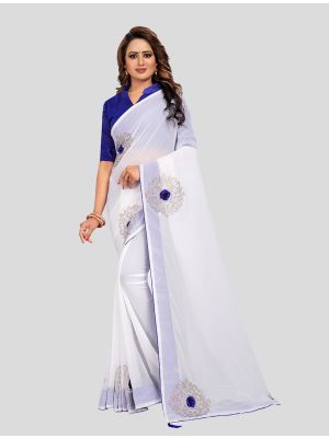 White Georgette Designer Saree small FABSA20255